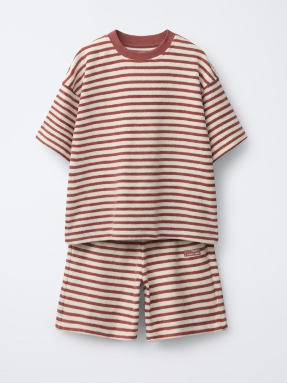 Zara Towel Effect Striped T-Shirt & Bermuda Set. Size 8-9. Color Burgundy/cream - Picture 2 of 10